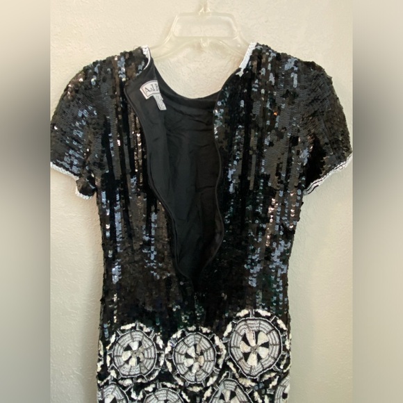 Rare AJ Bari Vintage Silk Sequins Beaded Scalloped Hem Cocktail Party Dress Sz 6 - Picture 6 of 16